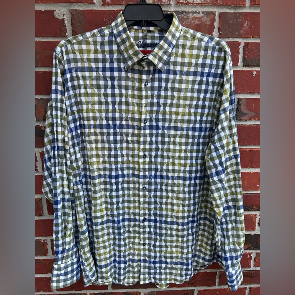 Luchiano Visconti Geometric Men’s Long Sleeve Button Down XXL Dress Shirt C3
